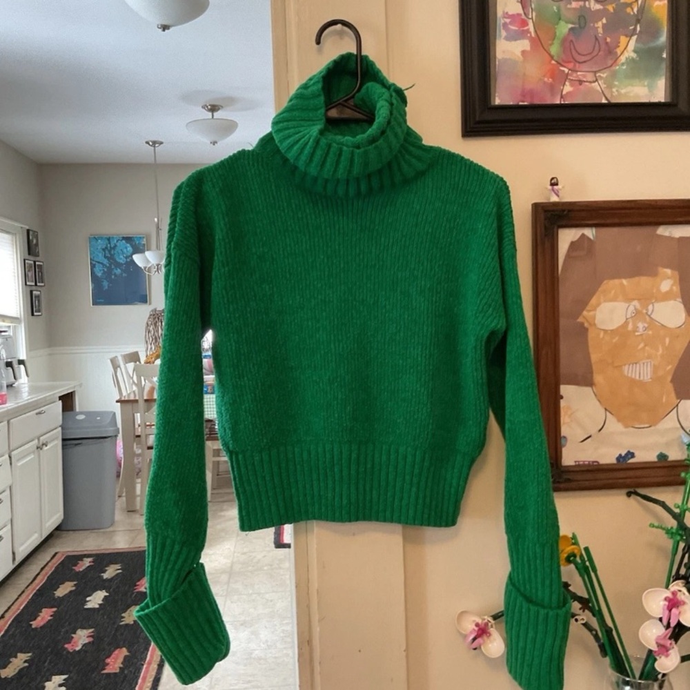 Pink Rose Emerald Ribbed Turtleneck Sweater